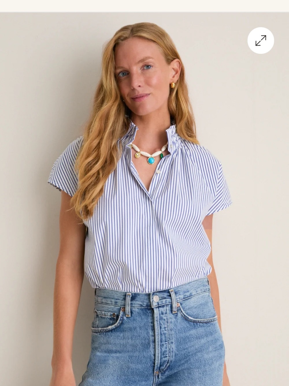Tuckernuck pomander place Rae Striped Ruffle-Collar Short Sleeve Shirt Xsmall